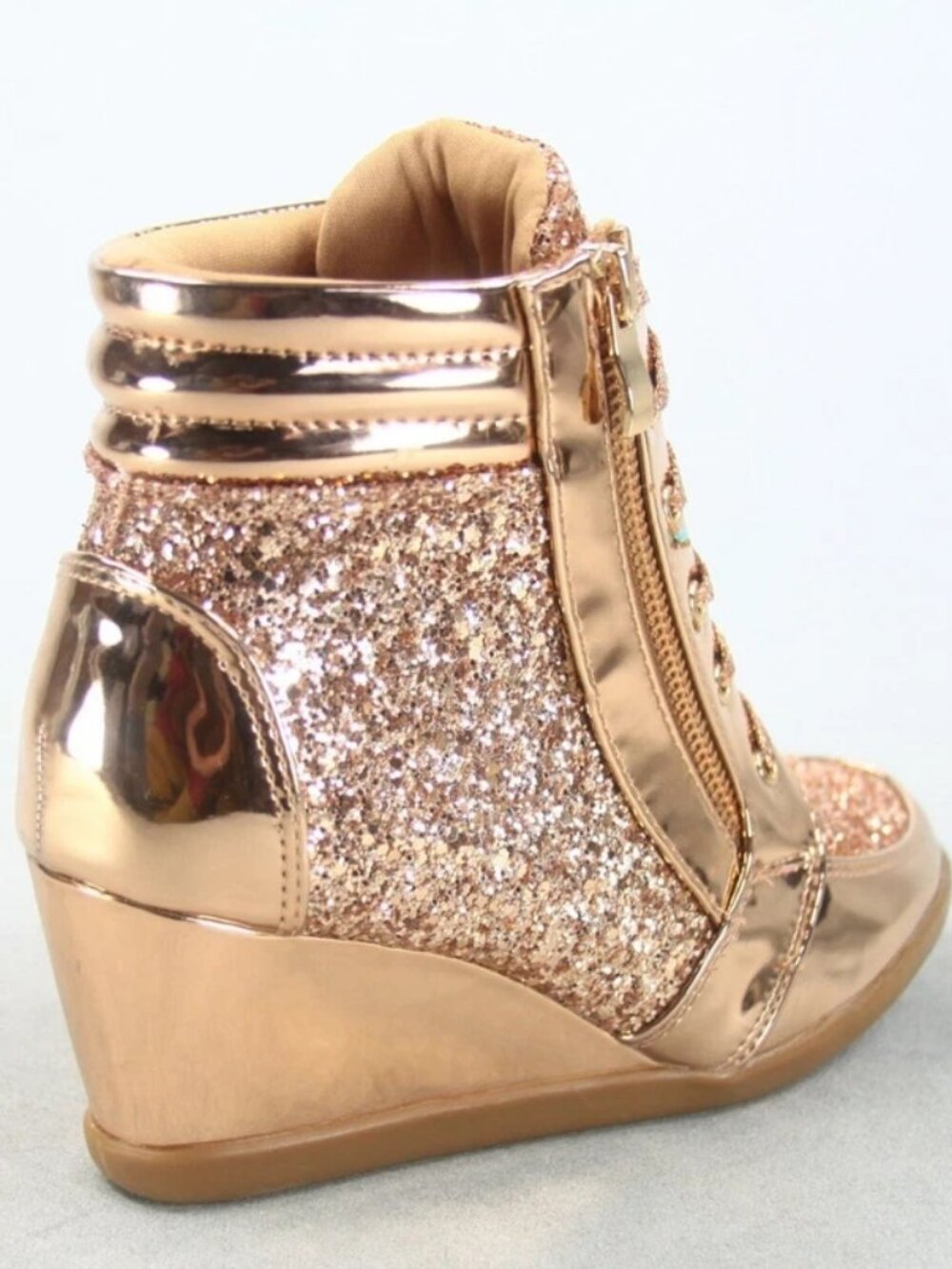 NEW Glitter Sneaker Women's High Top Lace Up Wedge Booties Shoes Size 5.5 - 10 - Picture 7 of 13